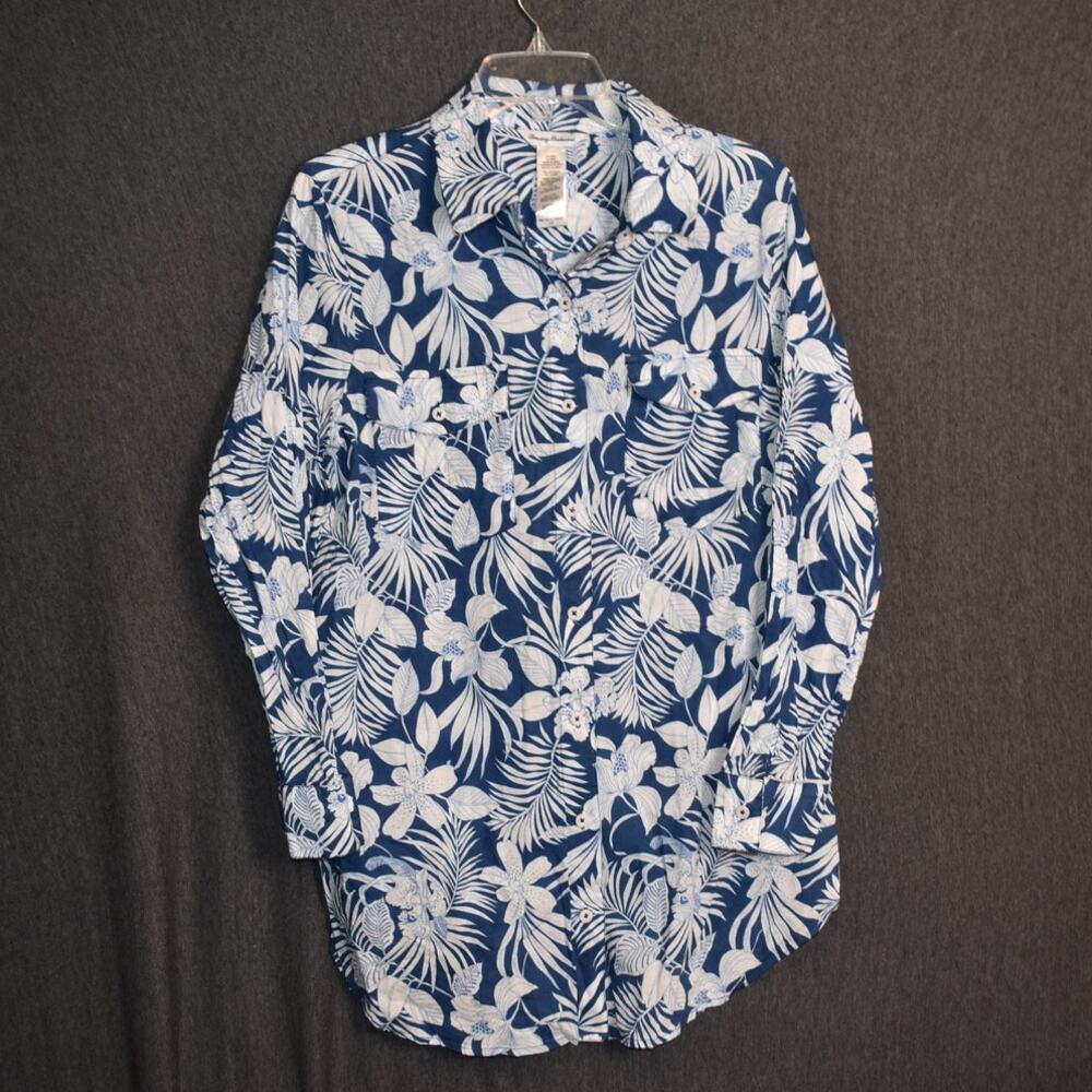 Tommy Bahama Women's Large Blooms Blue Boyfriend Shirt Button Up Floral